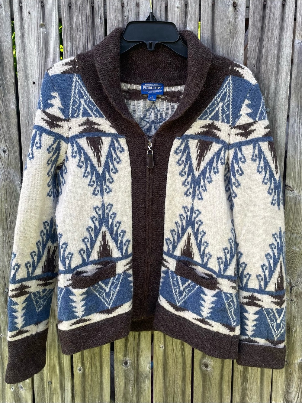 Pendleton Wool Alpaca Southwestern Shawl Collar Zip Cardigan Sweater SP Petite
